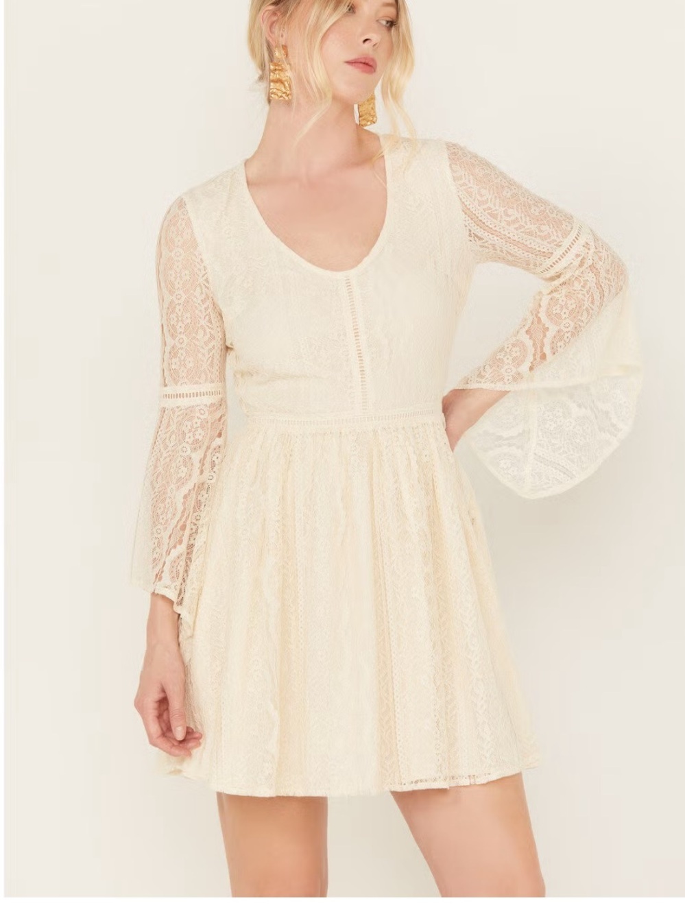 SHYANNE Lace Western Dress Cream Size XS Boho Romantic Mini Dress